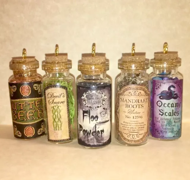 5 HARRY POTTER GLASS CHRISTMAS ORNAMENTS HANDMADE POTIONS WITCH CUSTOM Ornament