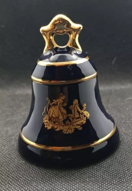 Limoges Castel France cobalt blue and gold bell.