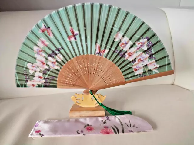 Japanese Silk Hand Fan - Hand painted best quality with Silk Fan Holder DSF028c