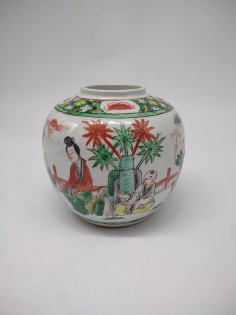 antique Chinese porcelain famille verte ginger jar , late qing period