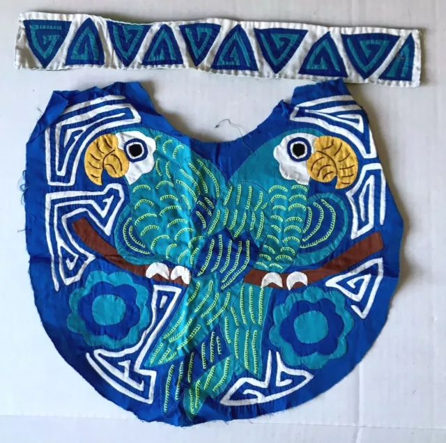 Mola Yoke + Strip 2 Panels PARROTS REVERSE APPLIQUE Handmade Folk Ethnic Detail