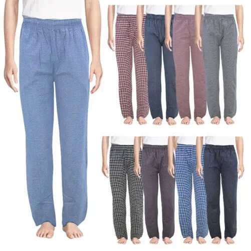 Hommes Bas de Pyjama Coton Tissé Carreaux Rayure Pantalon Souple