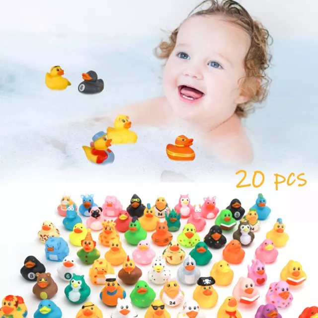 20Pcs Assorted Ducks Squeak for Kids Rubber Duck Pool Bath Tub Toy Cute Duck