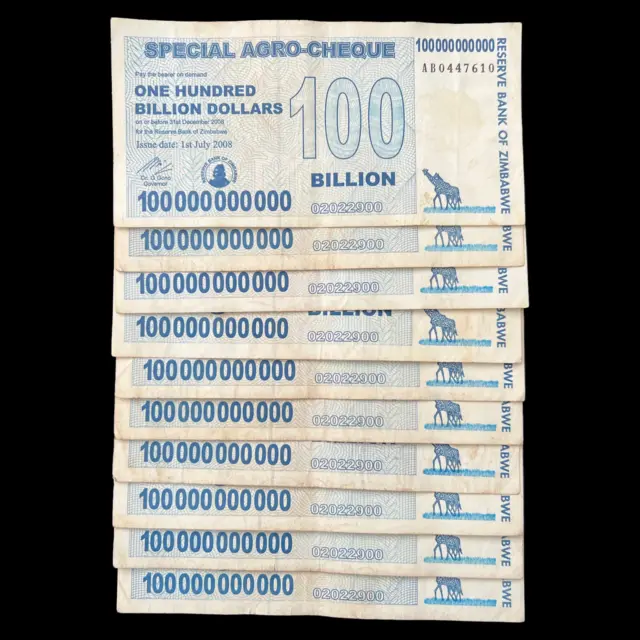 10x Zimbabwe 100 Billion Dollar Agro Cheque Bill Banknote Money - Pre Trillion