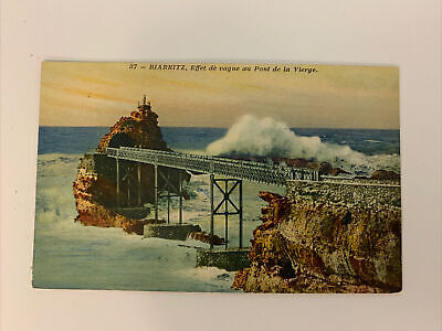 Vintage Postcard Biarritz Wave at the Virgin Bridge France Carte Postale