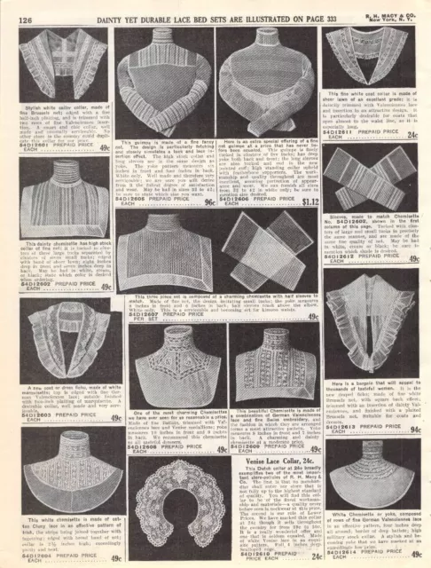 Vintage Paper Ad Ladies' Neckwear Collars Jabots Edwardian Fashion Macy's 1911