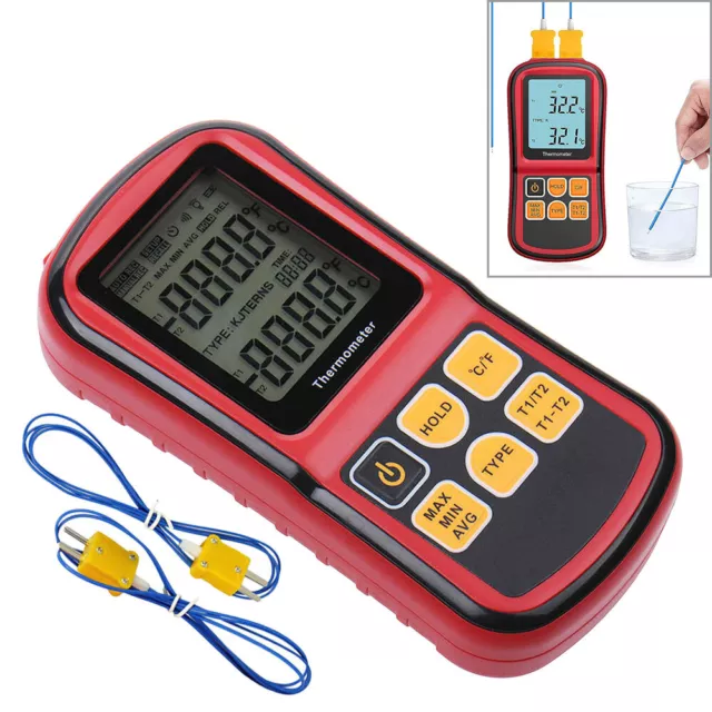 LCD Dual Two 2 K-Type Digital Channel Thermometer Thermocouple Sensor Meter Kits