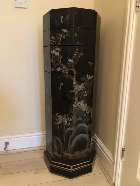 Chinese Black Lacquered Decorative Drawers