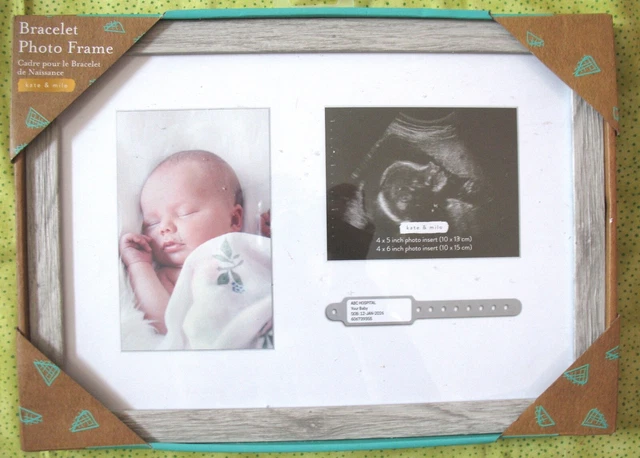 BABY SONOGRAM Birth BRACELET PHOTO FRAME Kate & milo 13 X 10" Grey wood like NIP
