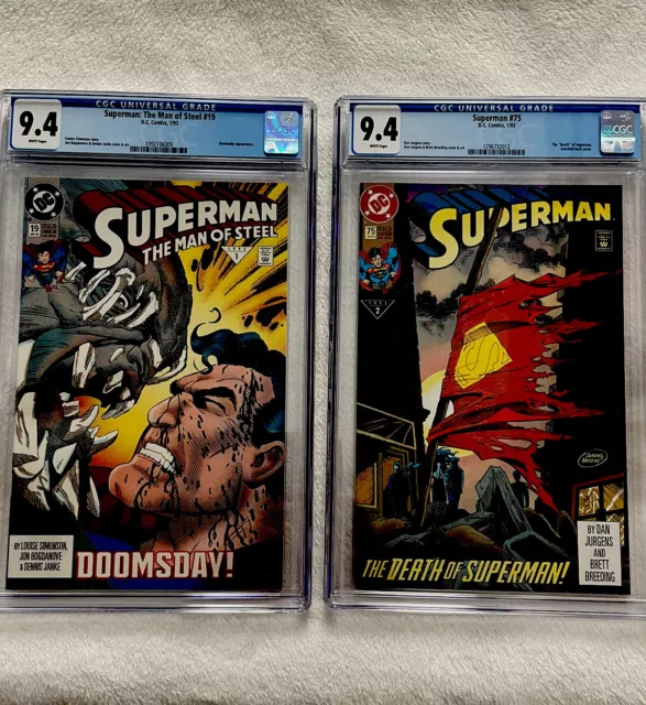 SUPERMAN 1993 1 & 2 Doomsday Battle and Death of Superman. DC Comics CGC 9.4