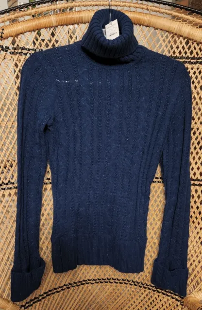 WOMENS EXPRESS NAVY Blue Sparkle Turtleneck Sweater Size Small NWT $18. ...