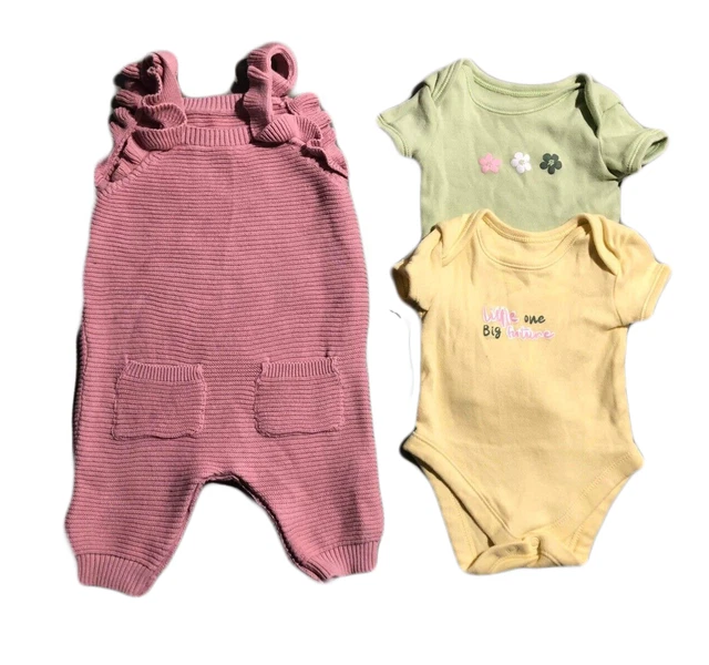 Baby Girl Newborn 0-1 Month Pink Dungarees With 2 Vests Set Bundle Floral George