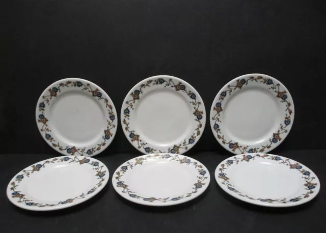 6 OP Co Syracuse China Oxford Maroon & Blue Flower Pattern Bread Plates 1940s