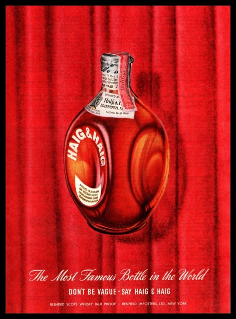1948 Haig & Haig Scotch Whisky "The Most Famous Bottle In The World" Print Ad