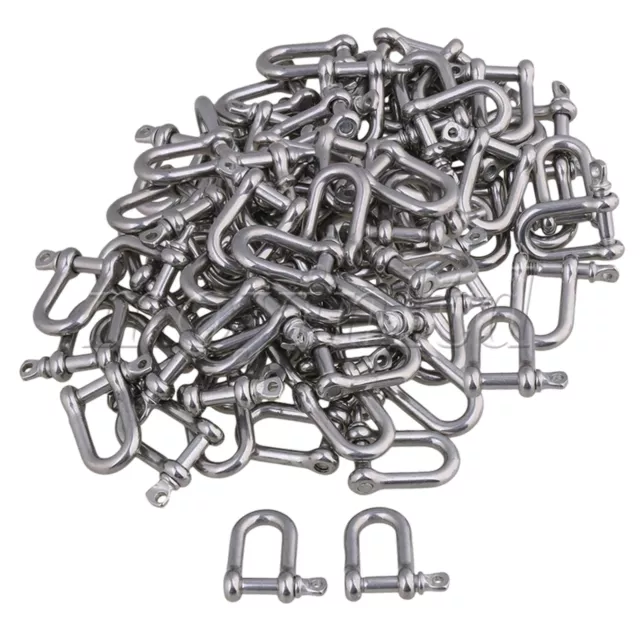 50Pcs D Shackle Silver Stainless Steel Anchor Bow Shape M4 for Lifting