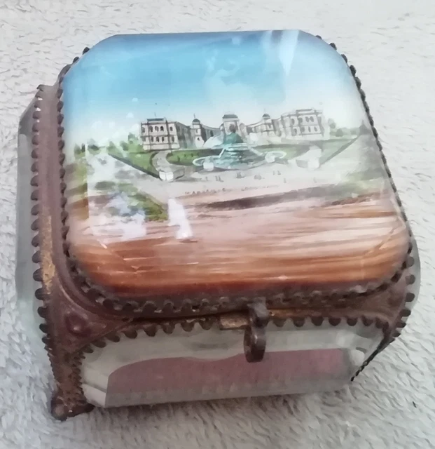 Lot De 3 Boîtes à Bijoux 19ème Siècle - Verre Biseauté Et Laiton, Décor Basilique De Marseille, Occasion