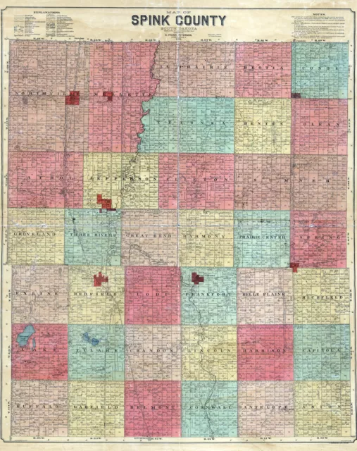 1899 Map of Spink County South Dakota Ashton