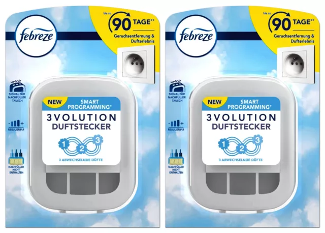 2 X Febreze 3Volution Prises de Parfum Appareil Assanisseur D'Air Sans Recharge