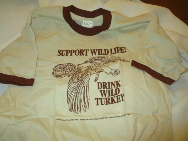 Vintage 1976 support wild life drink wild turkey Alcohol T Shirt Size large new