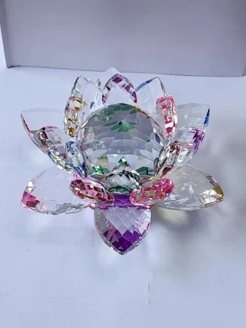 Rainbow Large Lotus Flower Ornament Crystal Craft Home Decor 15cm Crystal Flower