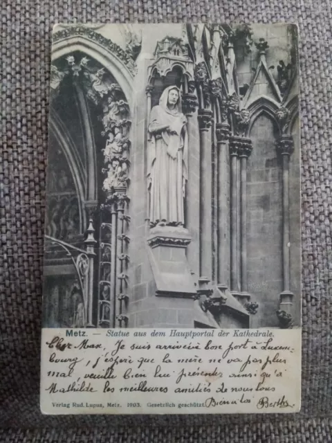 Cpa Metz Statue Du Portail De La Cathédrale