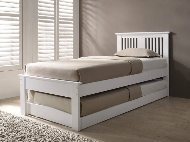 SOLID WOOD BED Single With Pull Out Trundle Oak White Guest Bed Halkyn ...