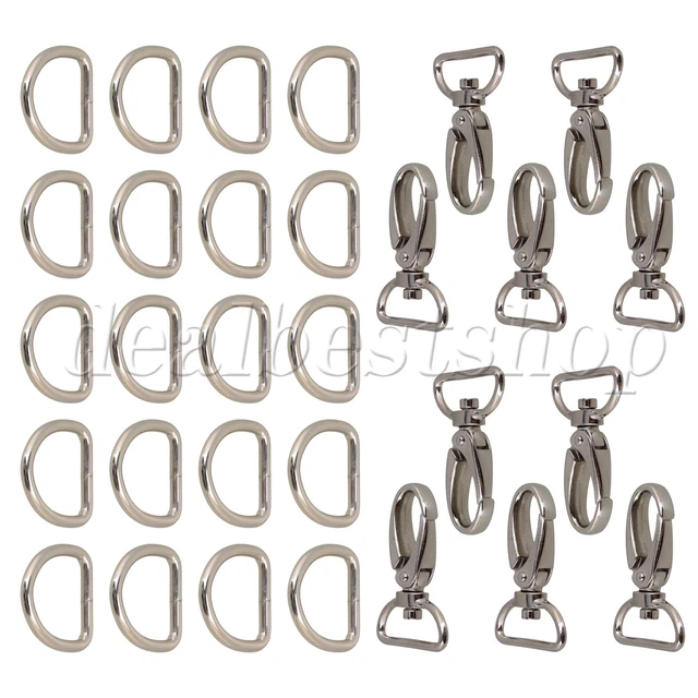 Juego de 30 anillos D bucles de metal hebillas de 0,98"" y broches de langosta de 1,18"" plateados