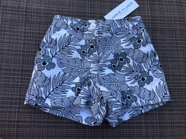 Janie & Jack BABY Toddler Girl NWT Black White Floral Shorts Sz 12-18 Months