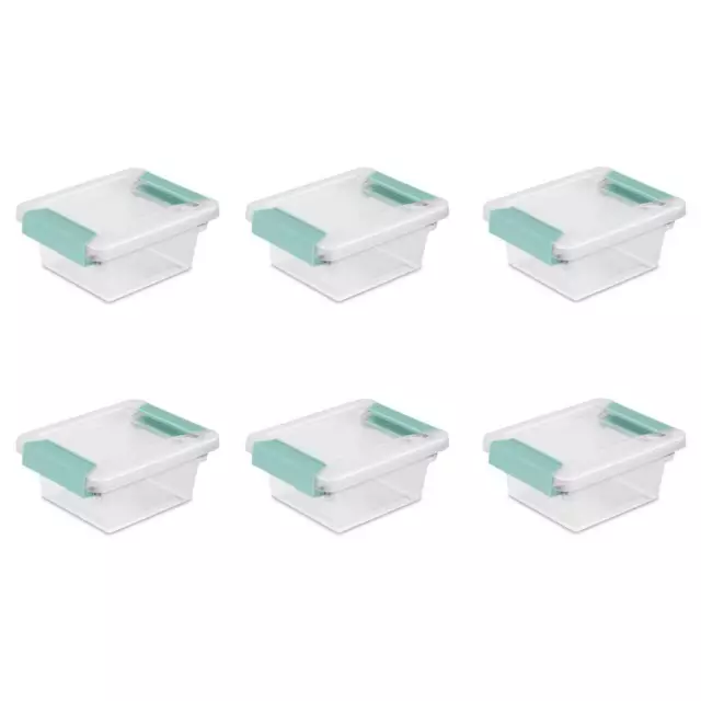 Sterilite Mini Small Plastic Clip Box Storage Container 1969 Clear Aqua, 6-Pack