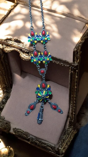 Collier Et Broche Limoges En émaux Et Porcelaine – à Restaurer, Couleur Turquoise