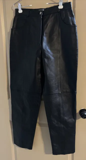 Vintage Together Leather Pants Womens 12 Black High Rise 30x30" 30