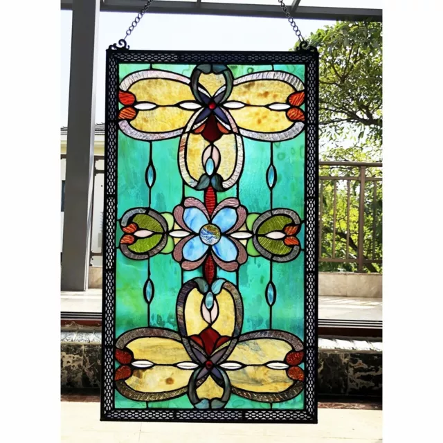Stained Glass Tiffany Style Hanging Window Panel Victorian Design 3