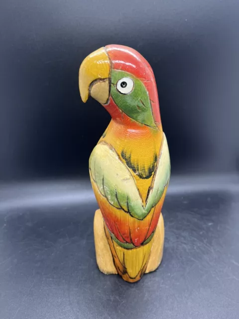 Hand Carved Parrot Macaw Balsa Wood Vintage Tiki Bar