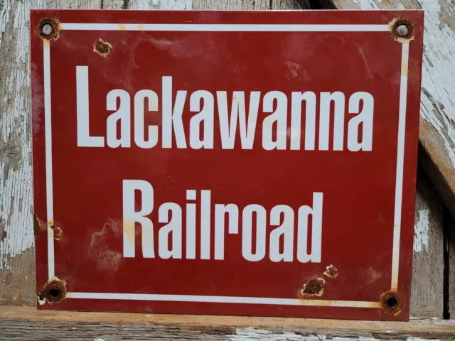 Vintage Lackawanna Railroad Porcelain Sign Old Train Railway Marker Collectible 2
