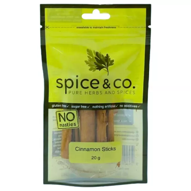 Spice & Co Cinnamon Sticks Quills Gluten Free Herbs & Spices Resealable Pack 20g