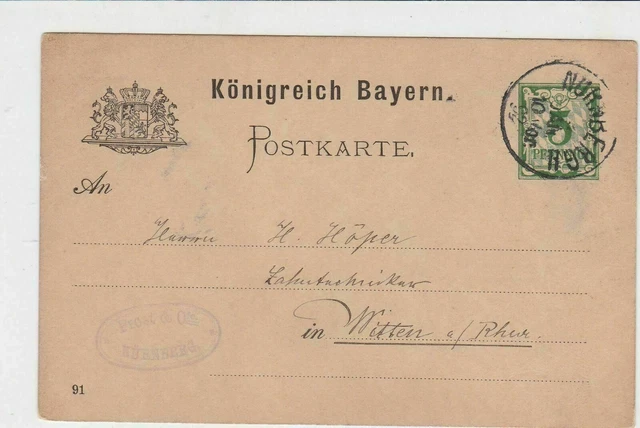 bavaria 1892 stamps card ref 20618
