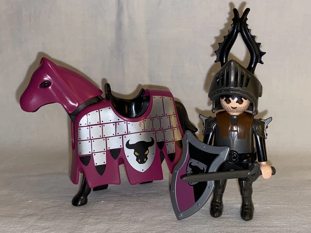 5 Pièces Playmobil Chevalier Au Lion + Cheval Et Lavage – Figurines Rares Pour Tournoi