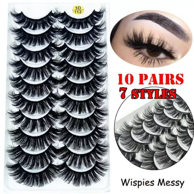 SKONHED10Pairs 3D Mink False Eyelashes Wispy Cross Fluffy Extension Lashes De 2h