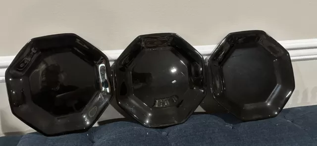 3 Arcoroc Octime Black - 80's Octagon Shape Dinner Plates   10-3/4"  France MINT