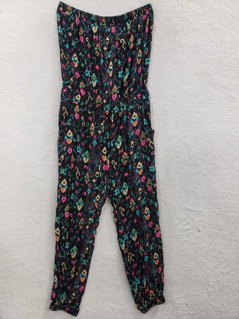 American Rag Cie Jumpsuits Women Medium Black Floral Rayon Strapless Rompers