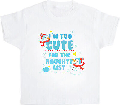 Per Bambini Natale T-shirt Too Cute lista dei cattivi T-shirt uomo delle nevi Regalo di Natale