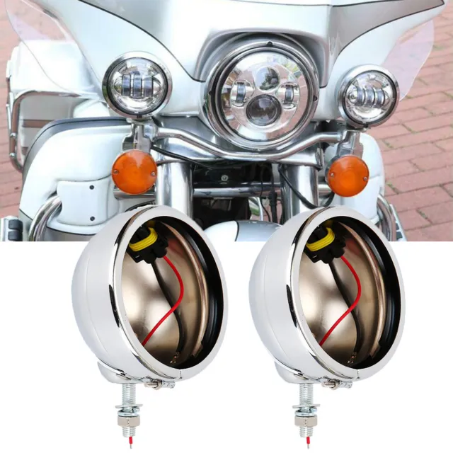 4.5inch 4 1/2" Round Fog Lights Housing Bucket Chrome for 4.5" Passing Lamps