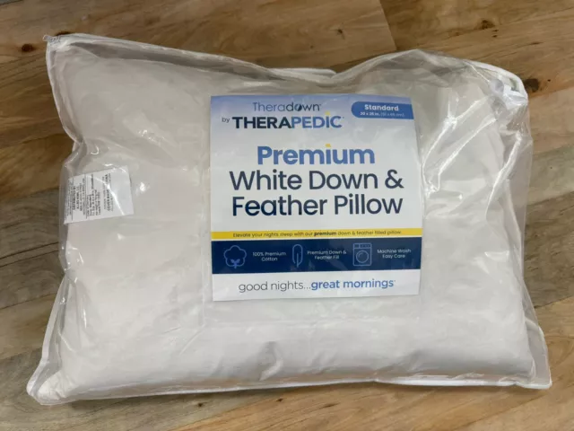 Theradown Therapedic Premium White Down Feather Pillow NWT