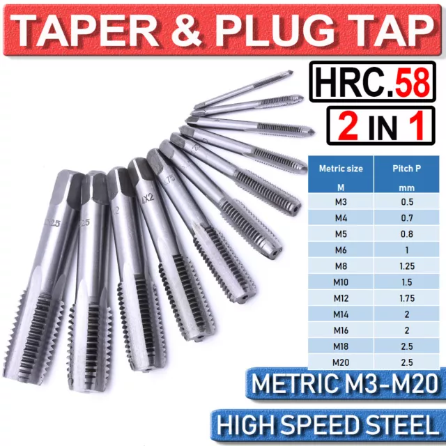 M3-M20 Industrial HSS Metric Taper Plug Tap Right Hand Thread Drill Bit Tool Set
