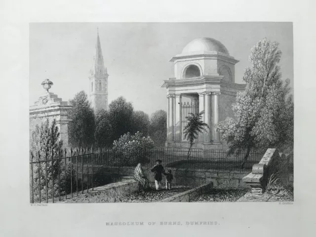 1837 Antique Print; Burns Mausoleum, Dumfries, Scotland after William Bartlett