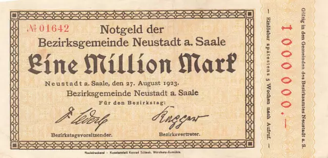 Neustadt a. d. Saale  -  Bezirksgemeinde  -  1 Million Mark    #11659