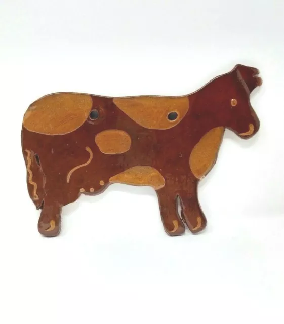 VTG Handmade Foltz Pottery Redware Cow Wall Plaque