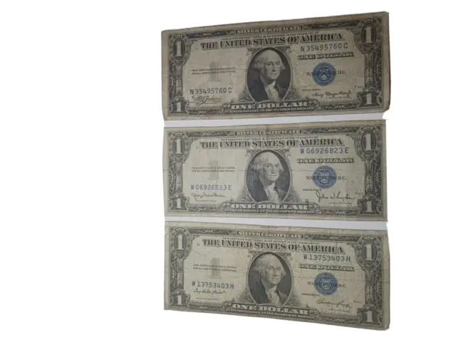 Silver Certificates Three Notes Series 1935 Circulated Condition