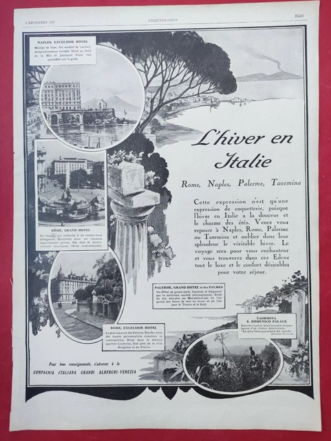 Publicité de presse 1927  L'HIVER en ITALIE Rome Naples Palerme Taormina