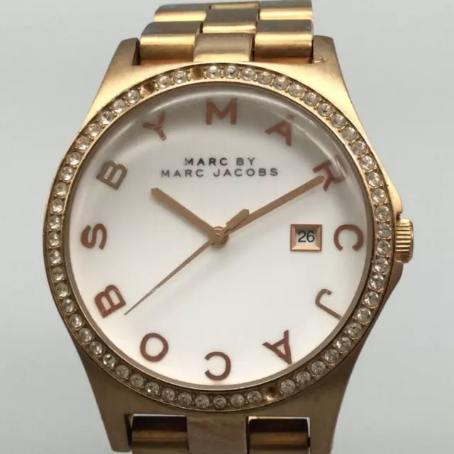 Marc By Marc Jacobs Henry Watch Women 39mm Rose Gold Tone Date New Battery 6.75"